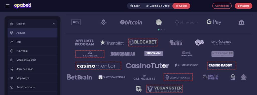 Opabet Casino fournisseurs